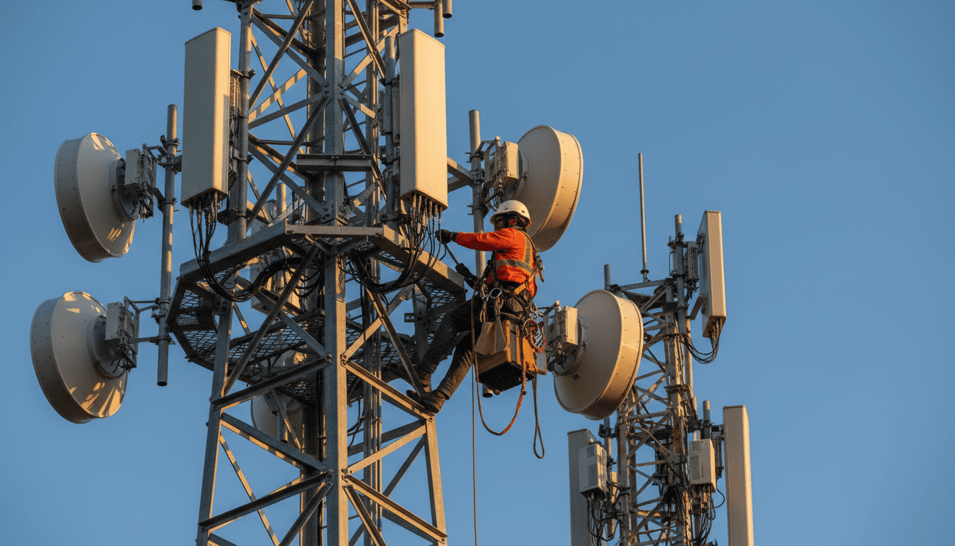 Radio antenna installation at a remote oil and gas site